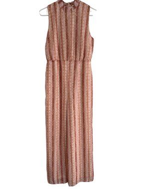 Sadie & Sage Jumpsuit Small Printed Sleeveless Mock Neck Dried Apricot Boho NEW